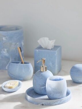 Anthropologie Luna Bathroom Set – Complete Blue Marble Resin – Full Collection